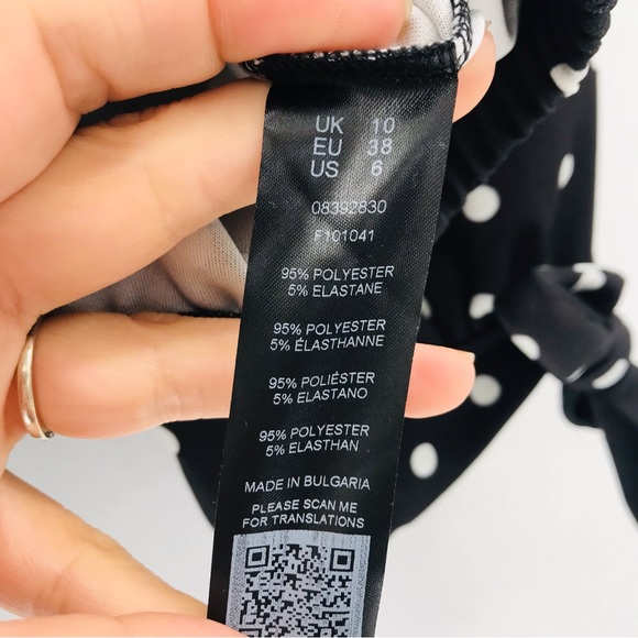 ASOS Puff Sleeve Square Neck Polka Dot Crop Blouse Black White Size 6 - Picture 7 of 8